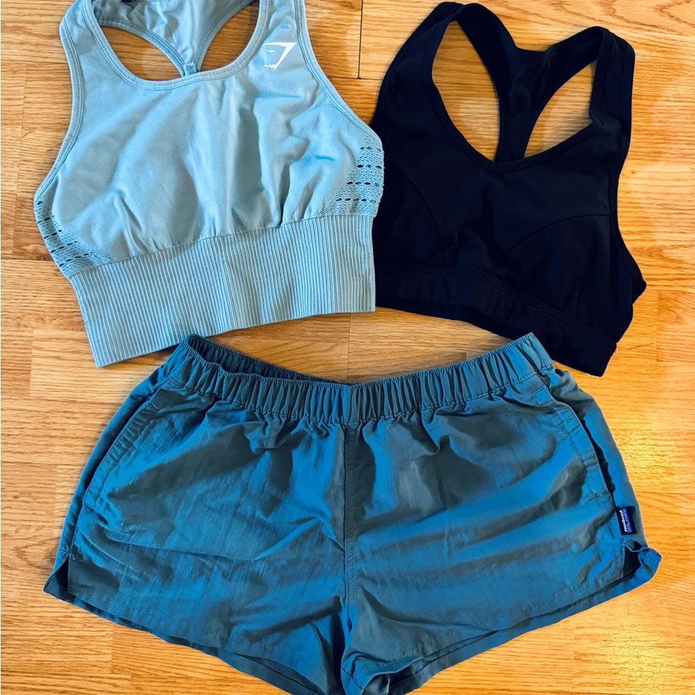 Buffbunny Sports Bra gymshark Patagonia shorts women’s medium bundle